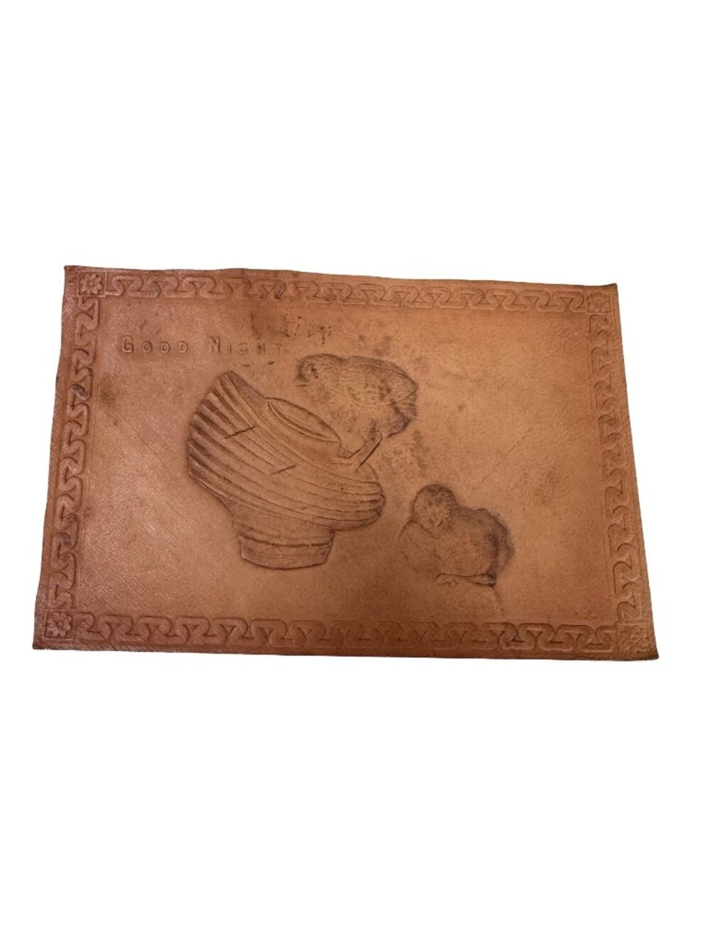 Vintage Leather Embossed Postcard Chicks Basket Good Night Theme 1900s Postmark